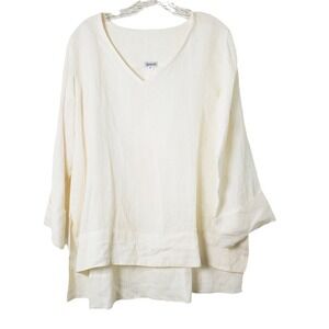 Suzani Hand Woven Cream Linen High-Low Tunic Top Popover Blouse Size Medium